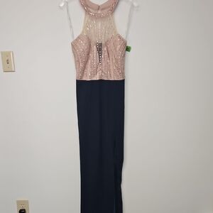 Soieblu Backless Dress with Pink Embellished Top and Black Skirt